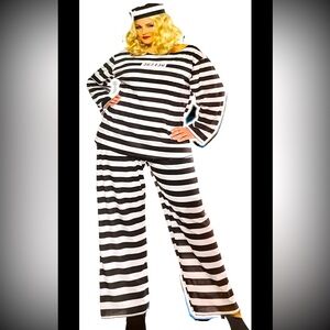 NEW black White Stripe Prisoner Lawless Lady Jailbreaker Costume Adult PLUS Size